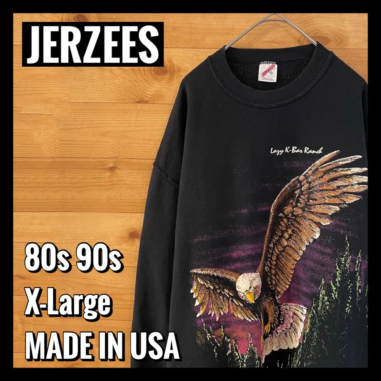 【JERZEES】80s 90s USA製 OLD オールド スウェット トレーナー 両面プリント バックプリント 鷹 アニマルプリント XL アメリカ古着