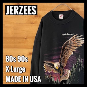 【JERZEES】80s 90s USA製 OLD オールド スウェット トレーナー 両面プリント バックプリント 鷹 アニマルプリント XL アメリカ古着