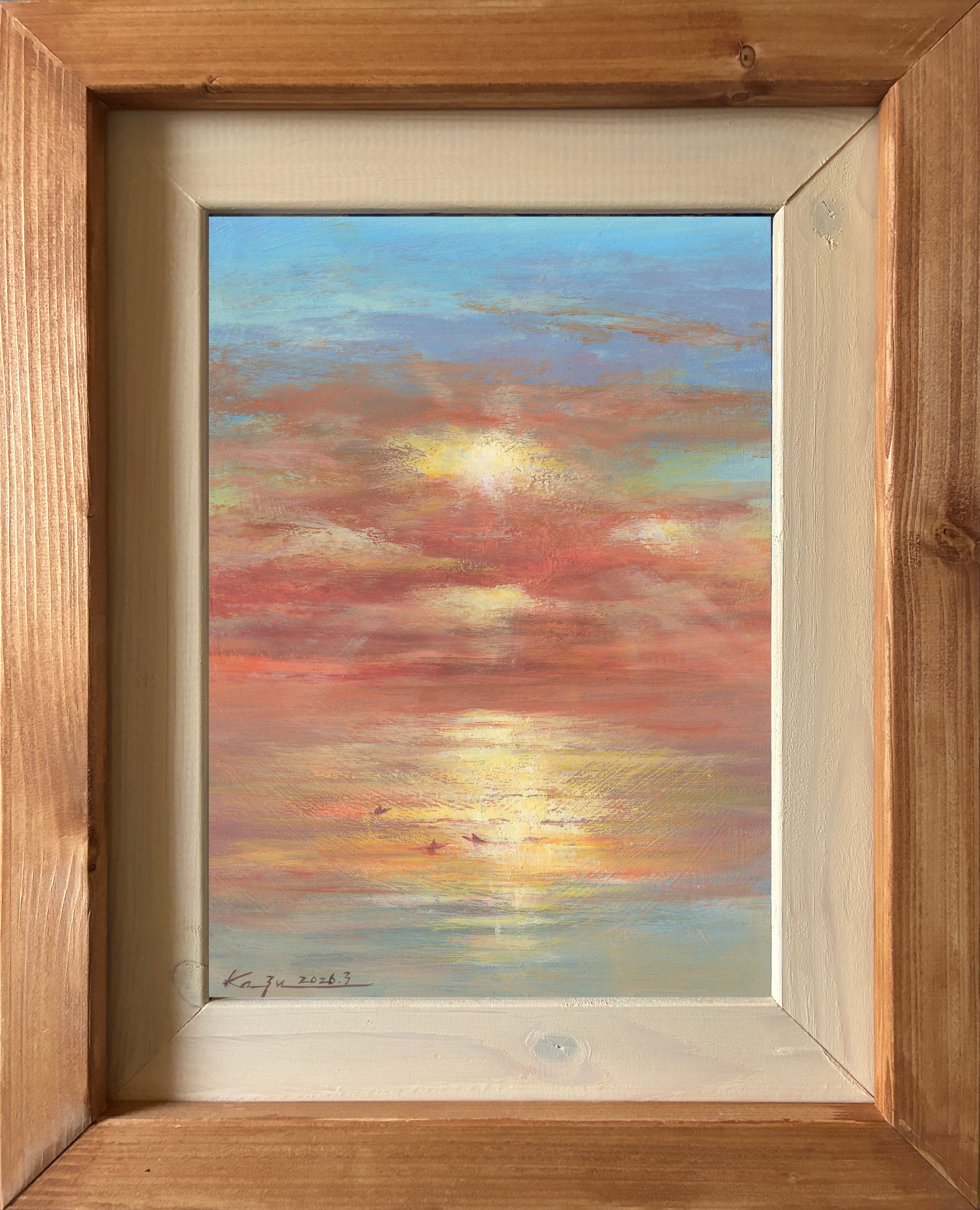 海と女性の油彩画　装飾フレーム付き 75x51.5cm 油絵 油彩 油彩画 絵 絵画 【真夏の海】 | HIROSHI1990
