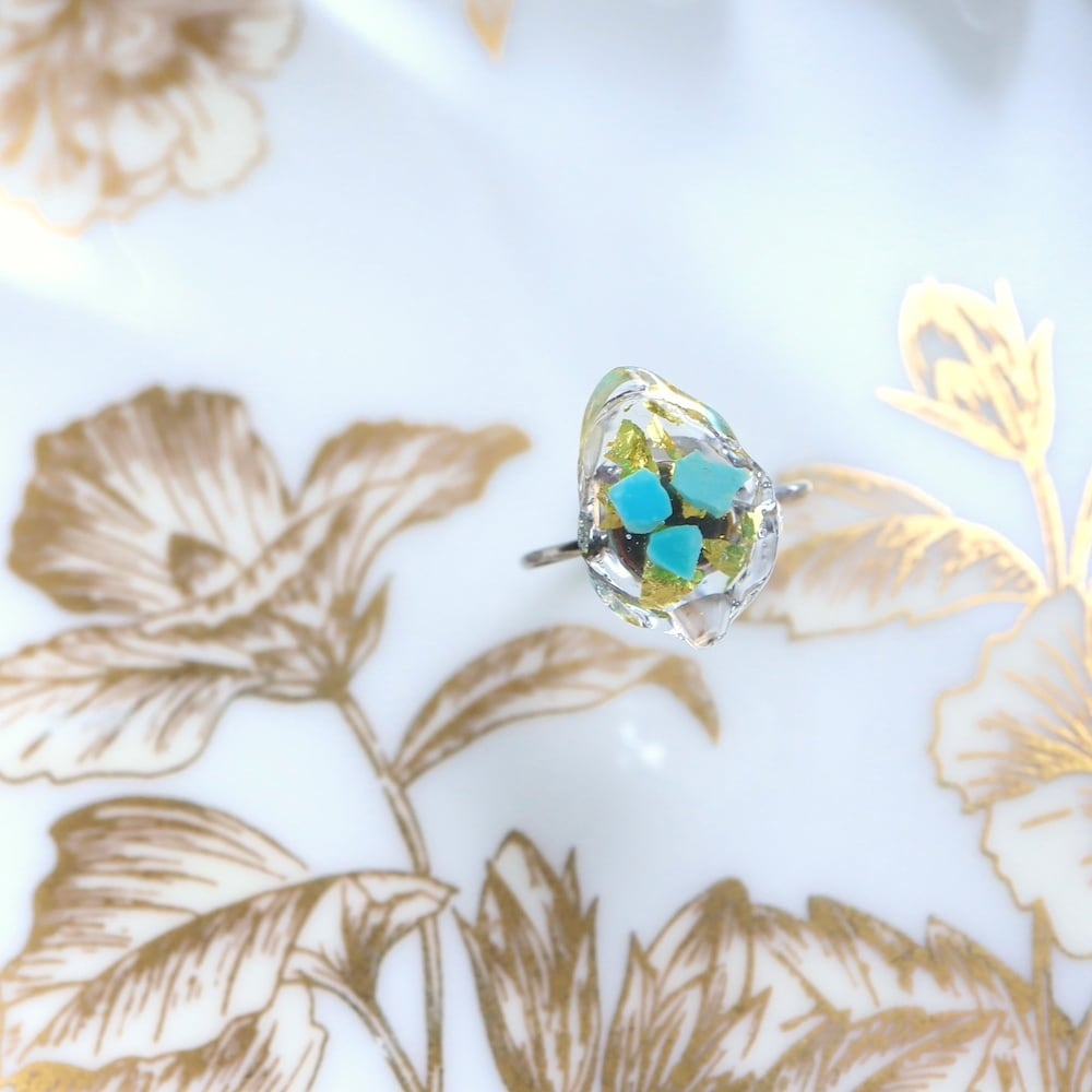 ターコイズ レジン リング 金箔 天然石 トルコ石 | 鉱物 天然石