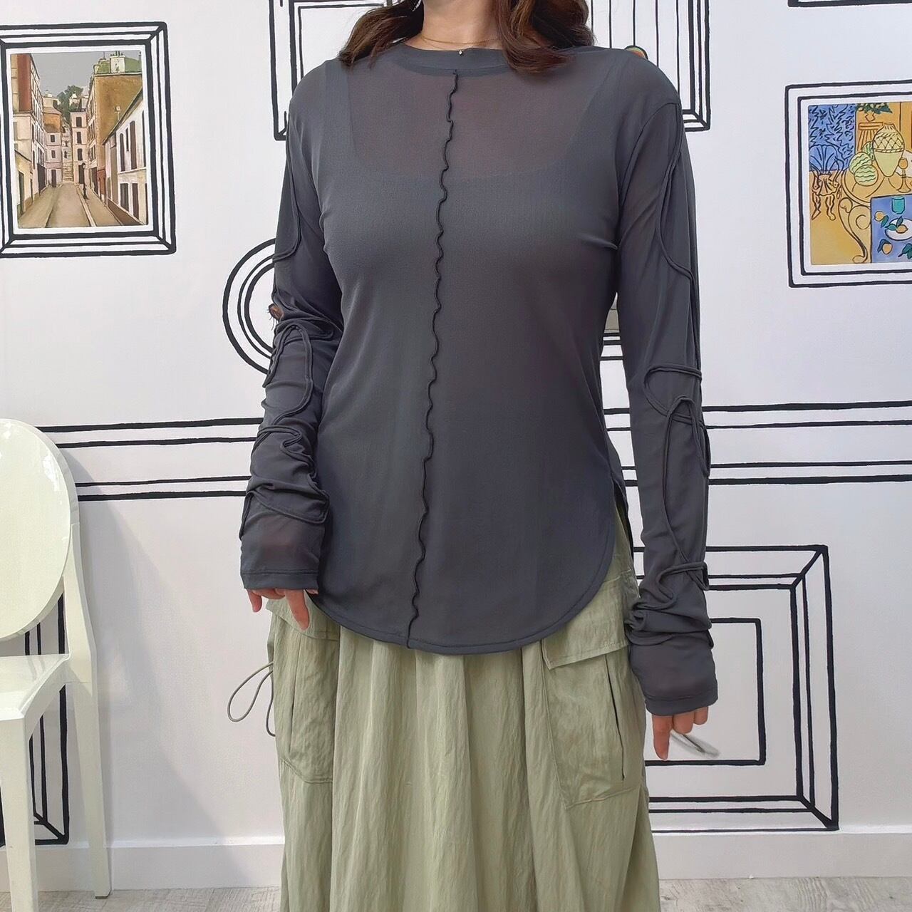 袖コードテープシアープルオーバー