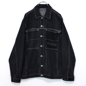 【Caka act2】Embroidery Design Loose Black Denim Jacket
