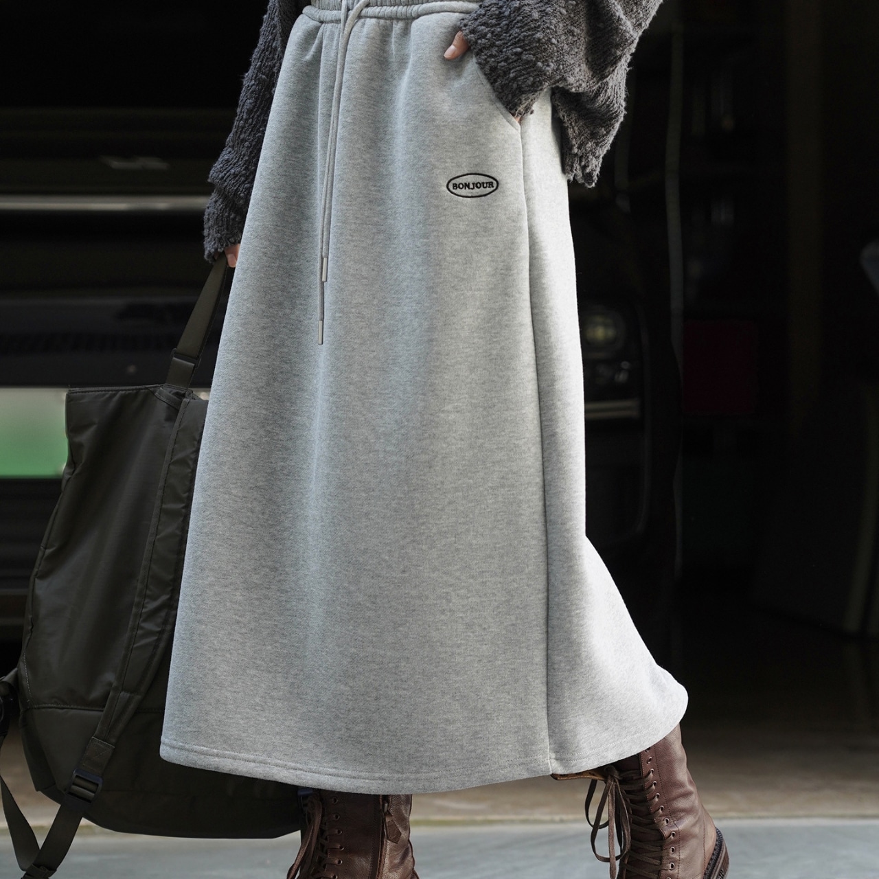 High-Waist Straight Sweat Long Skirt T3991