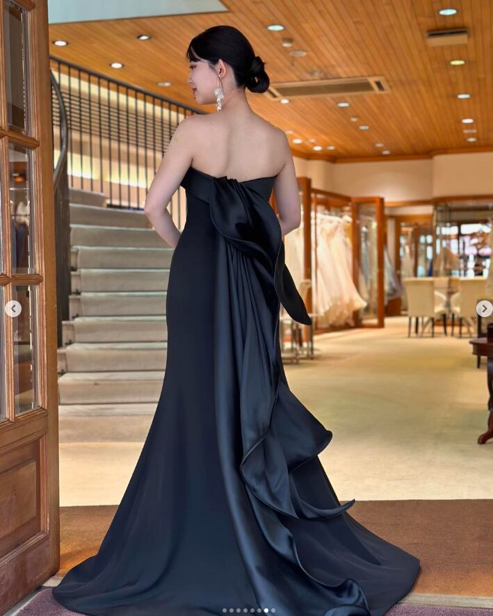 パーティードレス ベアトップ マーメイドライン ラッフルフリル  