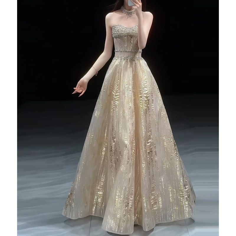 ビジュー装飾ベアトップドレス D1510 | 演奏会・ステージ・パーティー