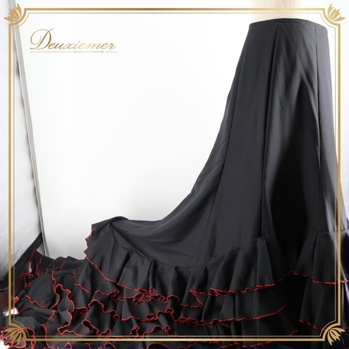 フラメンコ 衣装 バタデコーラ ファルダ スカート 黒 赤 無地 ボランテ