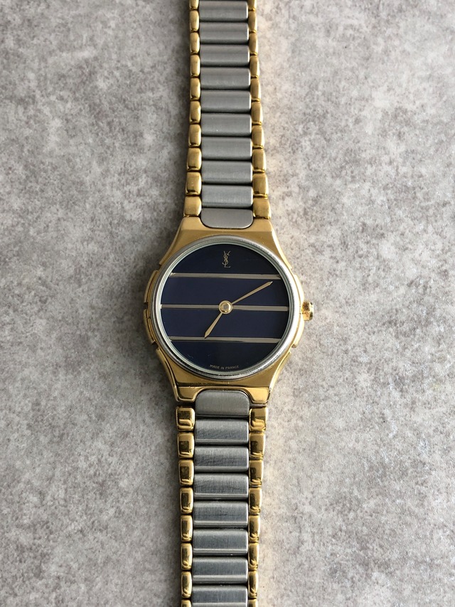 Yves Saint Laurent イヴ・サンローラン 腕時計 シルバー×ブラック YSL ステンレススチール ボーダー vintage ヴィンテージ オールド as4e87