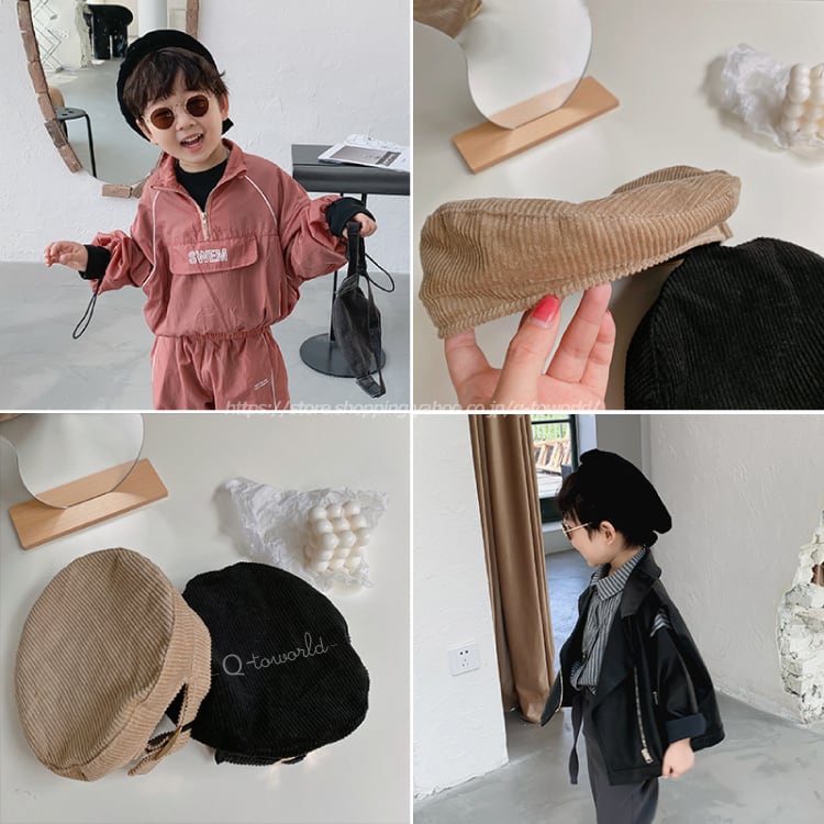 キッズ帽子 子供 ベルベット ベレー帽 キャスケット 全２色 男女兼用 男の子 韓国子供服 子供服 女の子 Q Toworld キュートワールド 子供服