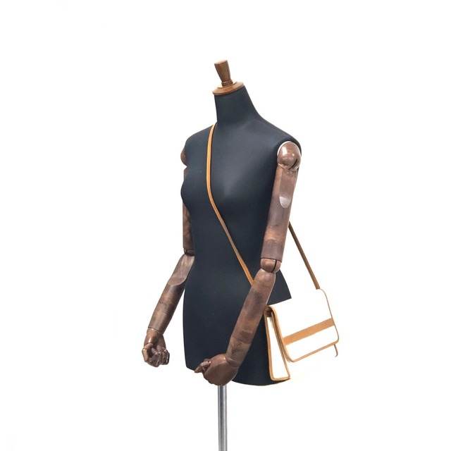 CELINE セリーヌ マカダム ロゴ型押し PVC レザー クロスボディ ショルダーバッグ ホワイト×ブラウン vintage ヴィンテージ オールド 2wpj6r