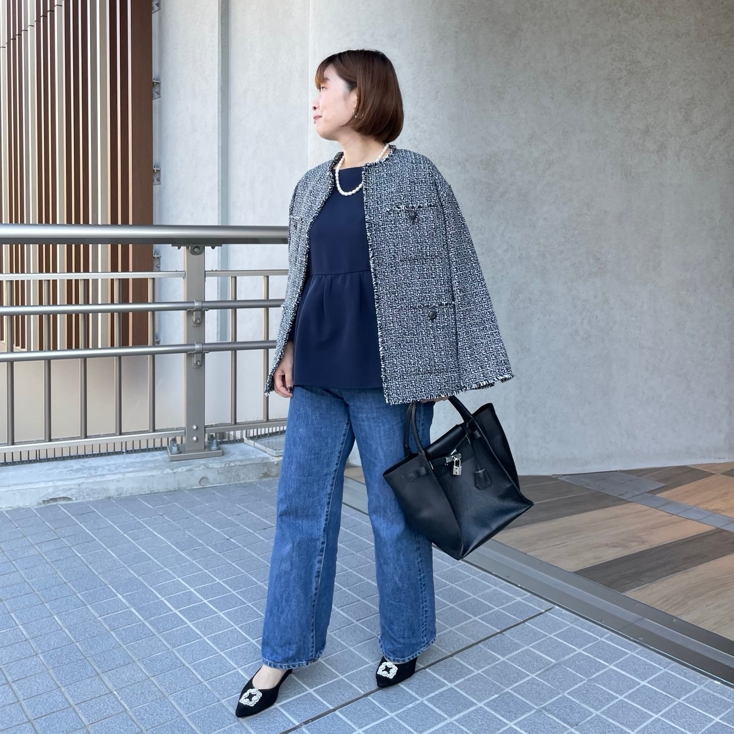 ラスト① ゆったり着痩せ♡普段～お式♡ノーカラーツイードジャケット