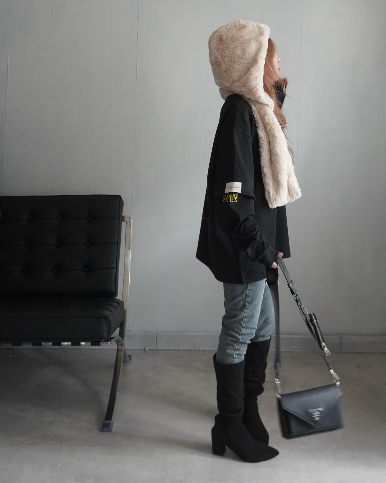【HIDE AND SEEK 24-25NEW/REVAIVAL】Patch layered designロンTスウェット／ブラック