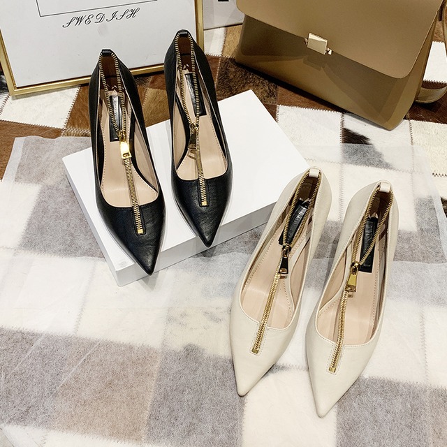 ガールズスモールハイヒールレディースファインヒール2020春新しいワイルドインフェアリーウィンドネットレッドセクシージッパーシューズ 部族の婦人靴3393030