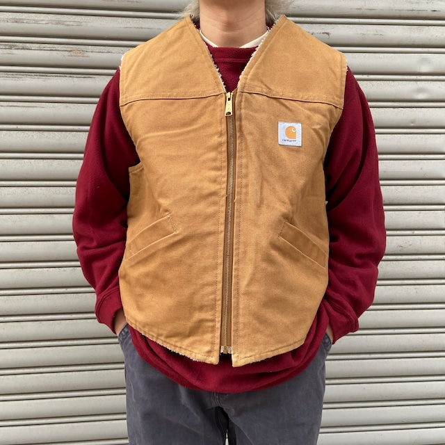 USA製 carhartt ダックベスト ボアライナー ブラウン XL