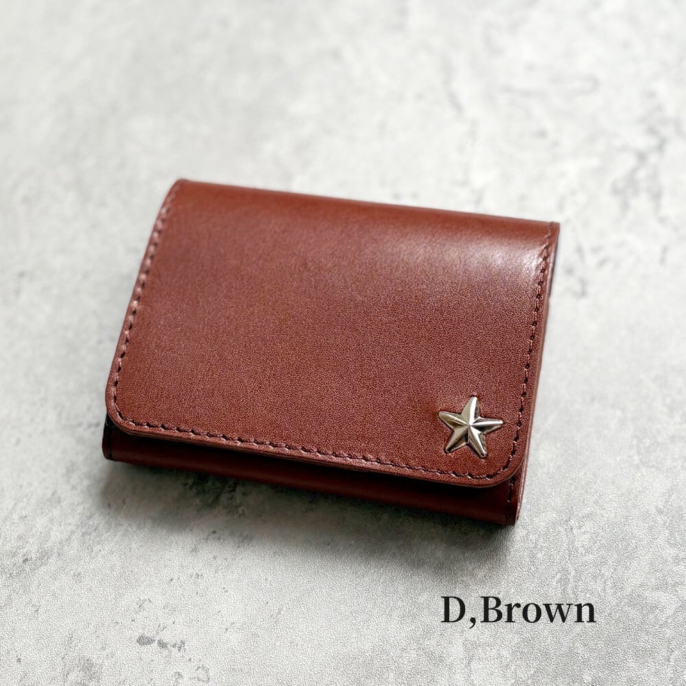 栃木レザー スタースタッズ コンパクト財布 5色展開 日本製 Made in