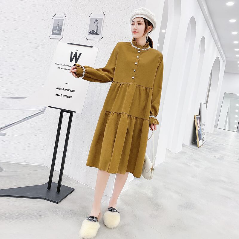 オータムウィンター薄手スタイルスカート 長袖スリーブドレス ロング 大きめサイズ 秋物 冬物 ミックスインファッション57096167884