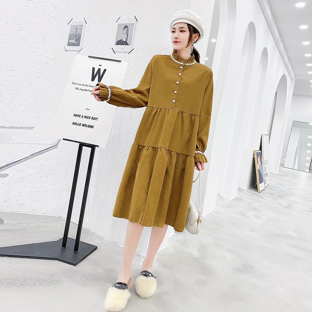 オータムウィンター薄手スタイルスカート 長袖スリーブドレス ロング 大きめサイズ 秋物 冬物 ミックスインファッション57096167884