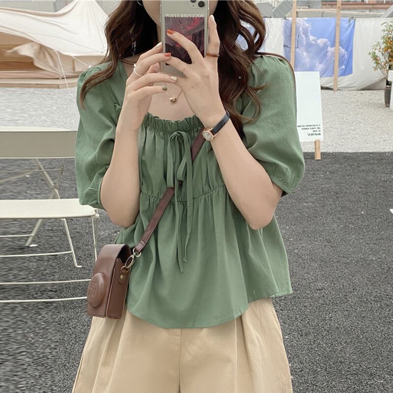 ショートシャツ レディースサマー薄手カラートップス 夏物 スクウェア 試着室57660123256