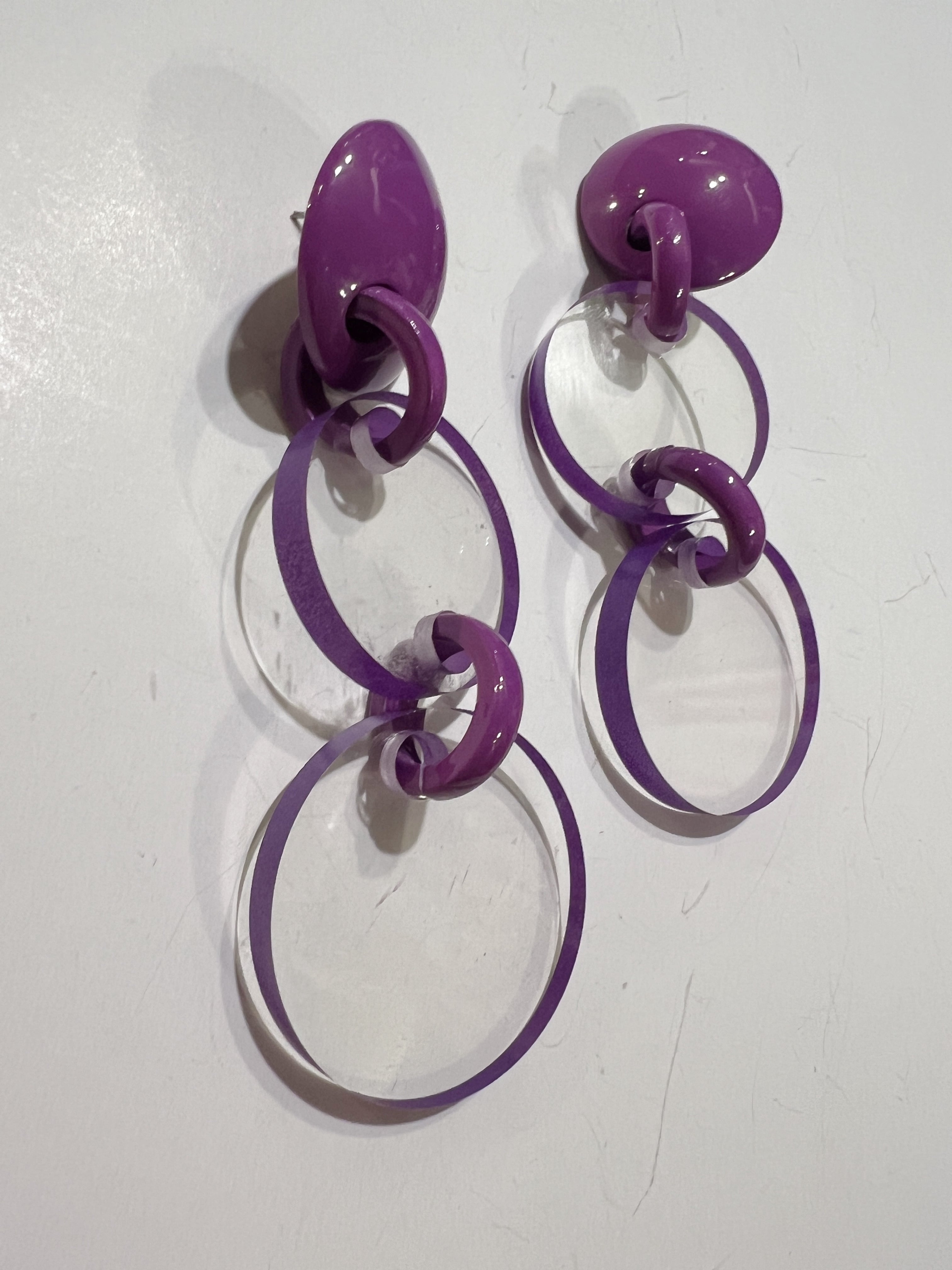 Vintage clear × purple pierced earrings
