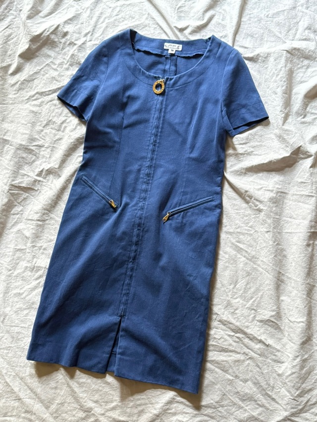 "CELINE" 1990s Deep blue cotton one-piece