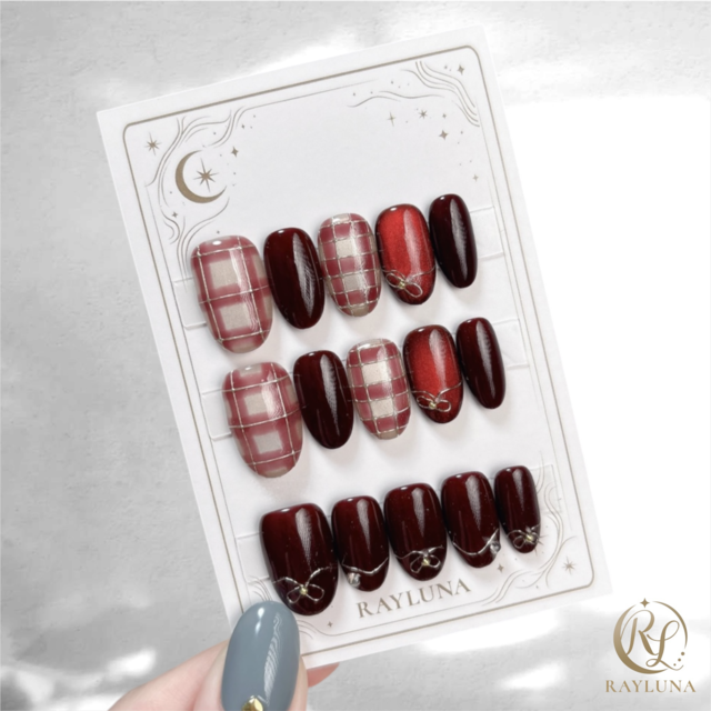 【#860】繰り返し使える【プレミアム】ネイルチップ15枚セット／ミディアム オーバル／XY420