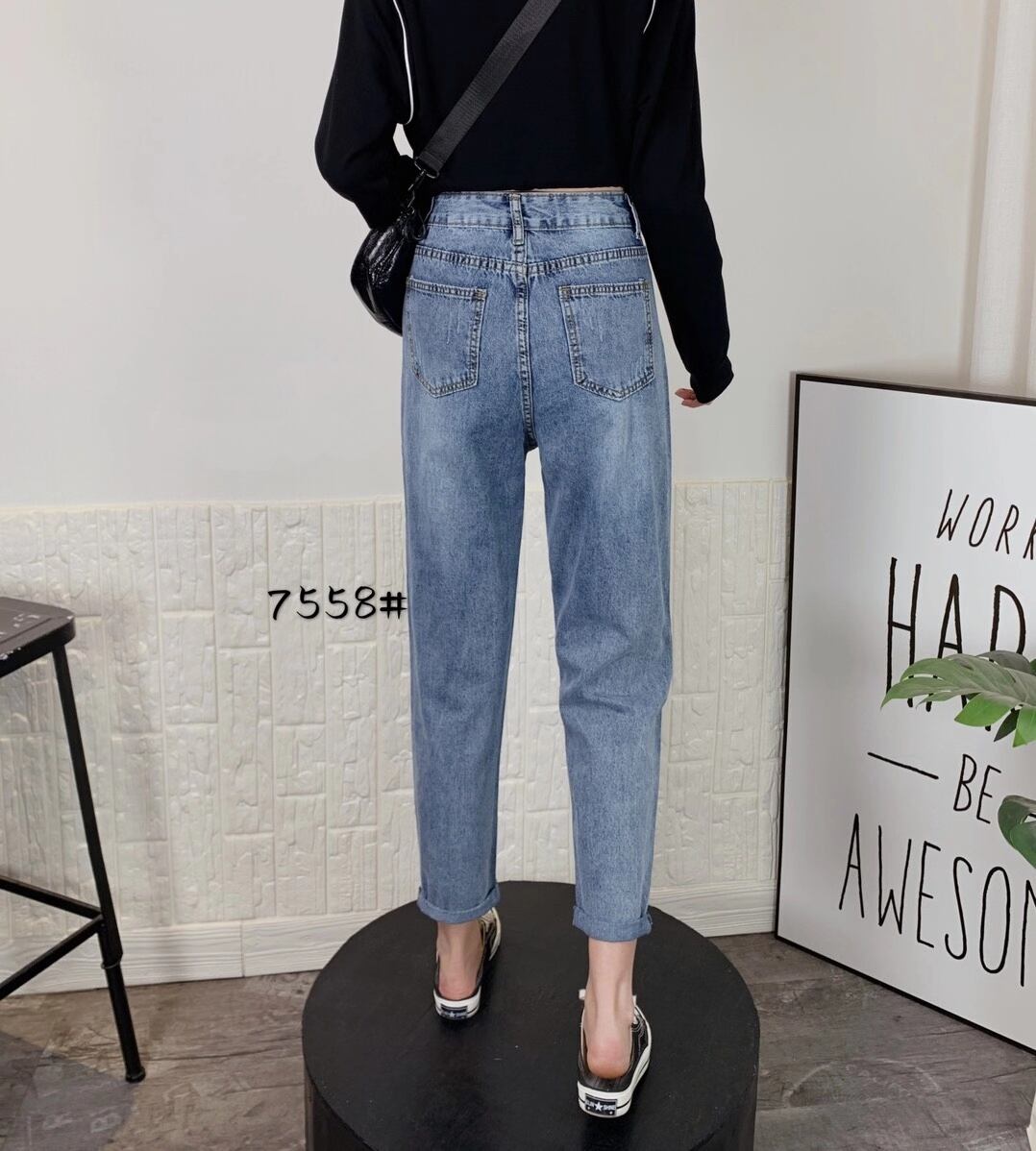 ダメージデニムテーパードパンツ　ASF2403-7558