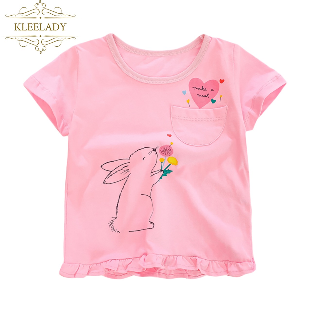 Tシャツ　半袖　ウサギ柄　フリル　　フリルカラー　トップス
