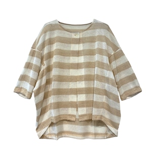 【最新作】擬麻ボーダー柄オーバーカーデ【262-2258】Faux linen striped overcardigan