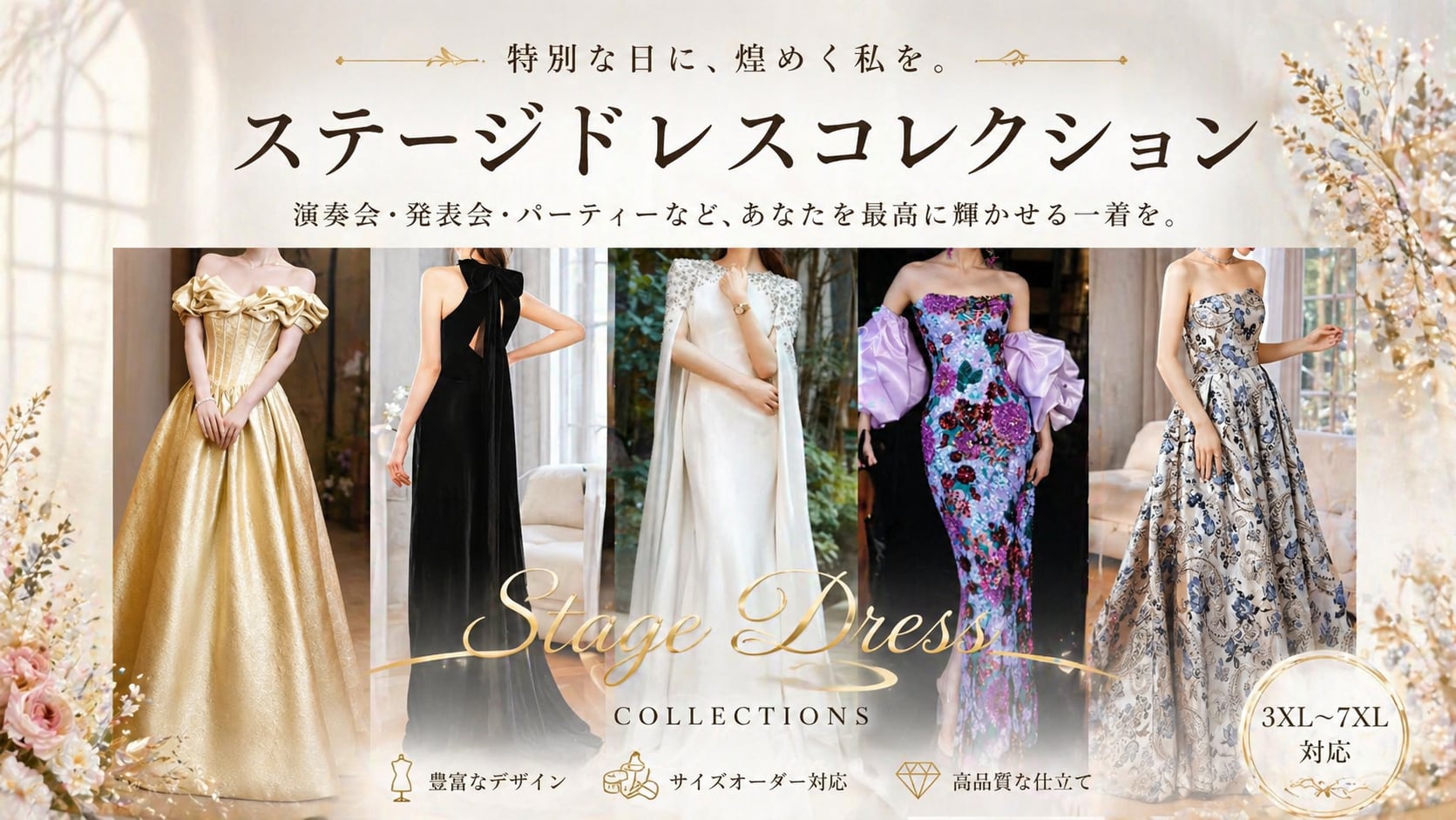 演奏会・ステージ・パーティードレス・プラスサイズドレスのインポート