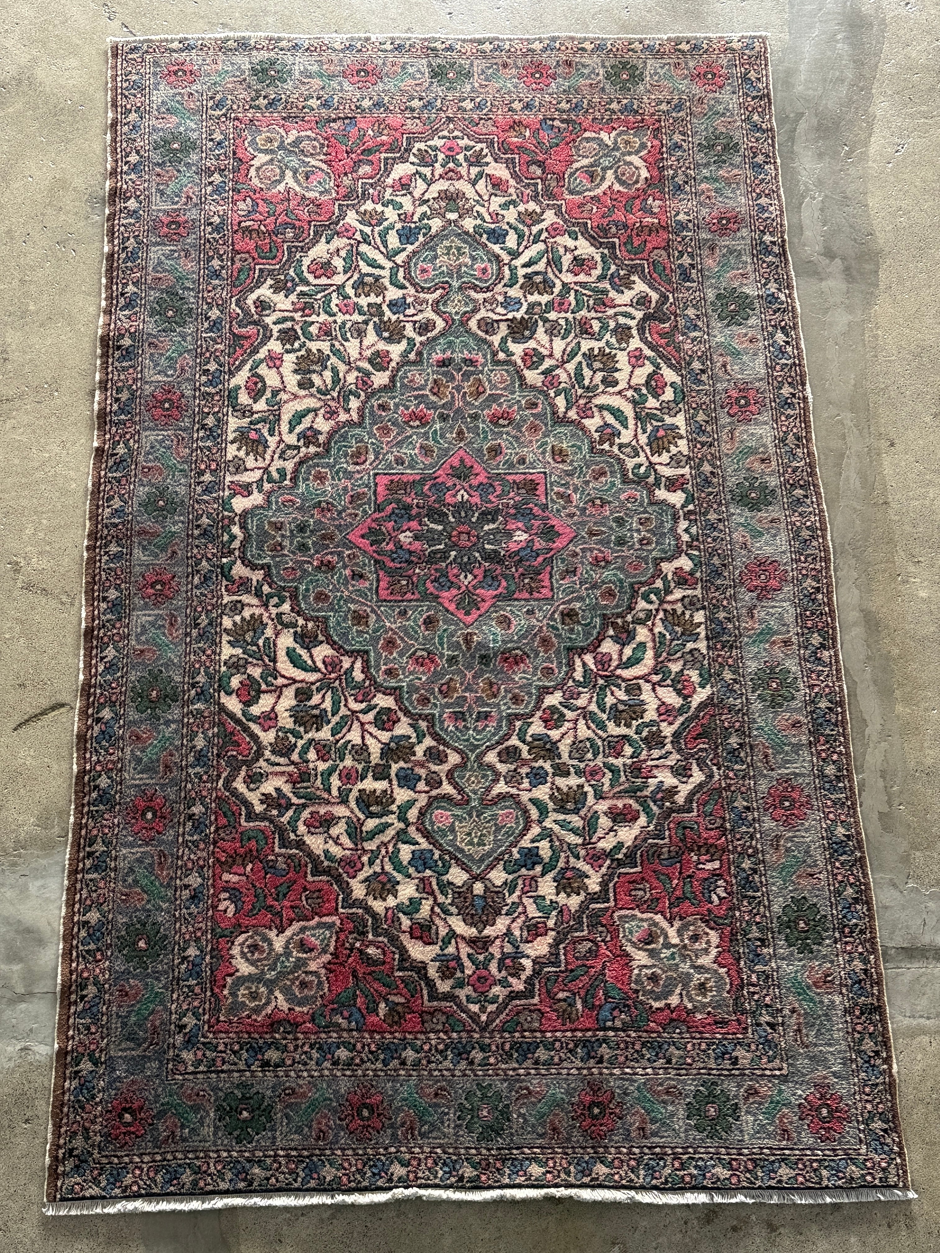 トルコ製ヴィンテージラグ885最高級 レア カイセリ ブルーグレー ラベンダー Antiques&Crafts880