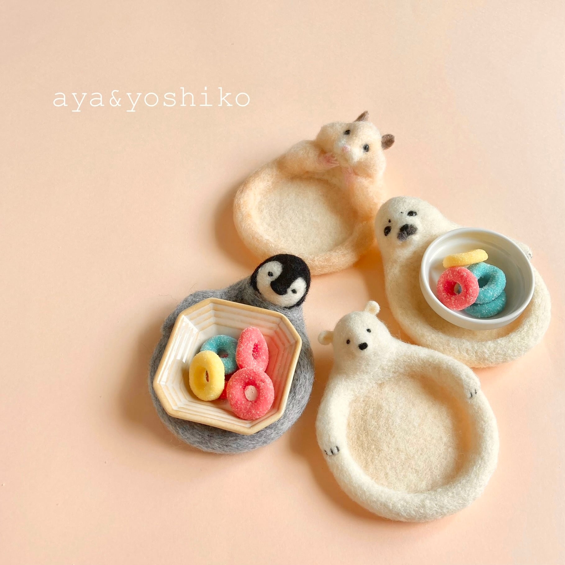 aya&yoshiko コースター 羊毛 シロクマ 2点セット 作家もの