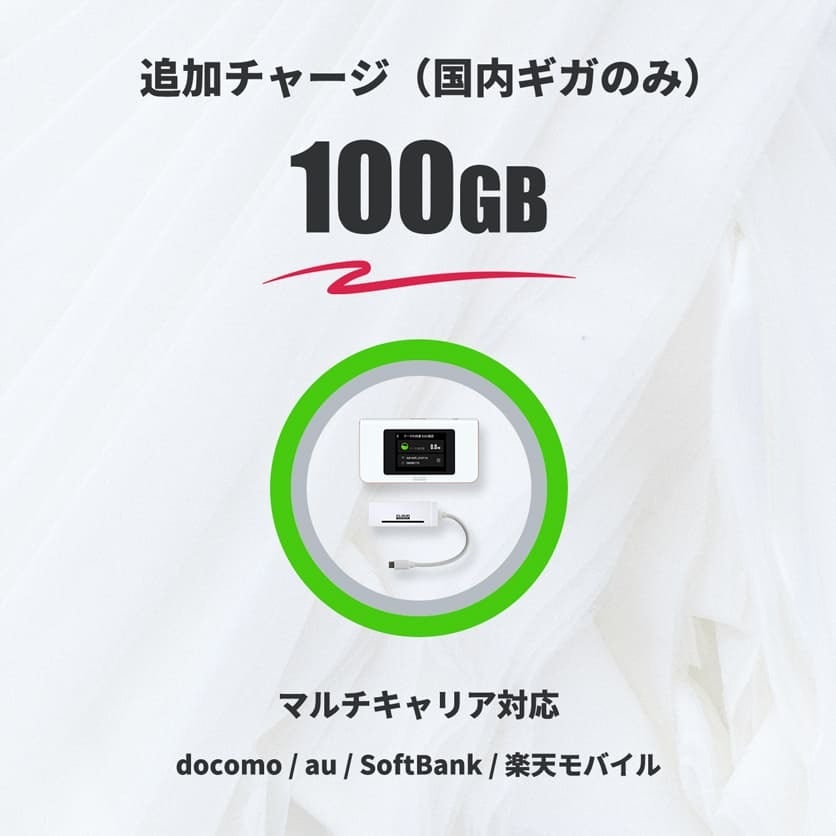 国内ギガのみ（100GB）= 追加チャージ（HUNDRED Wi-Fi チャージ Type 専用）