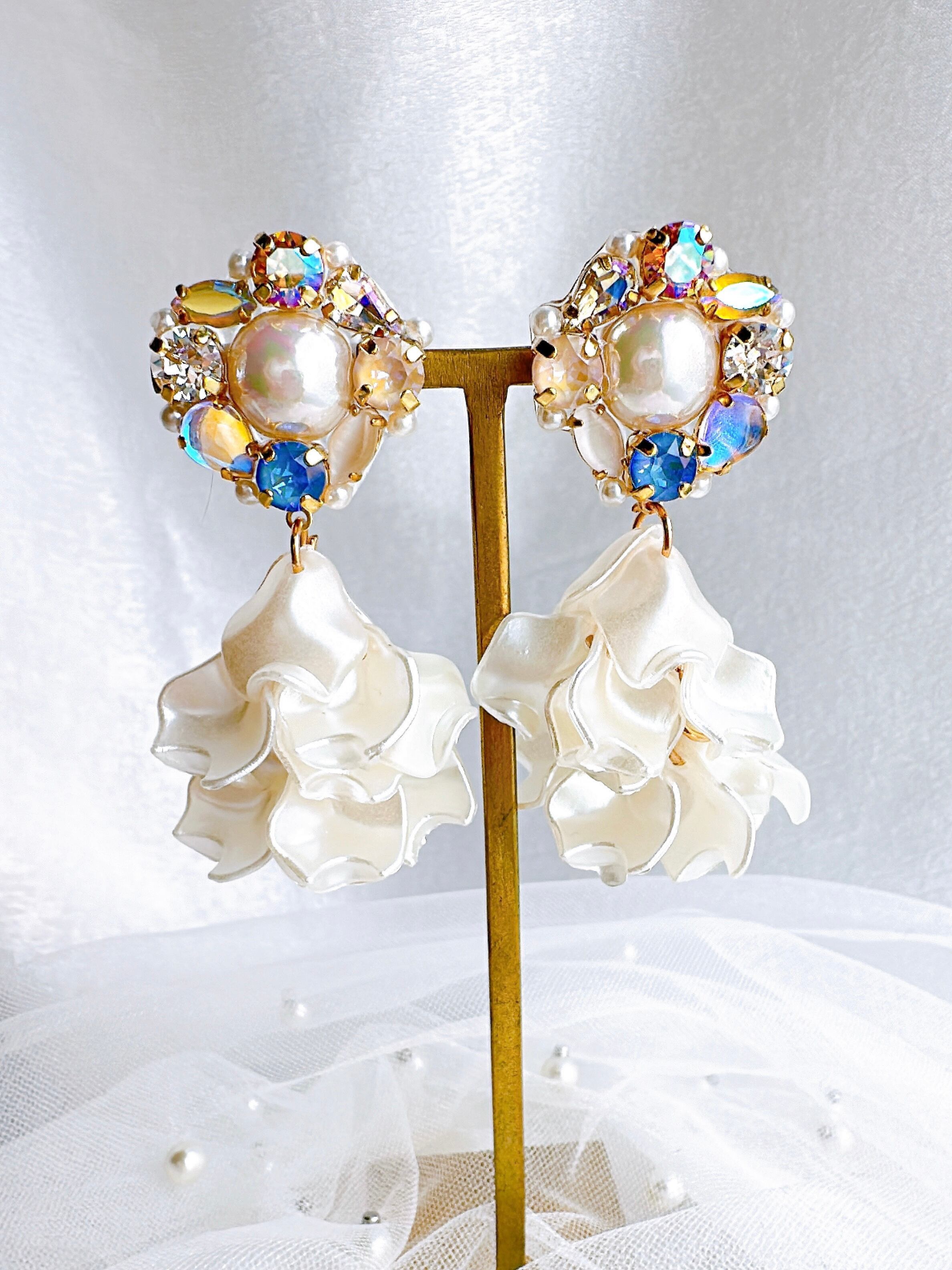 Sweet Heart♡ ボタンカボション イヤリング アシメ