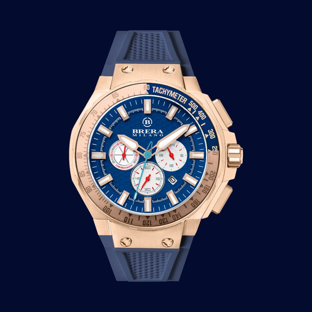 Brera Milano Orologio Uomo Granturismo GT2, Cronografo Quarzo, Cassa Acciaio/Oro Rosa 45mm, Quadrante Bianco, Cinturino Gomma Nera - 2