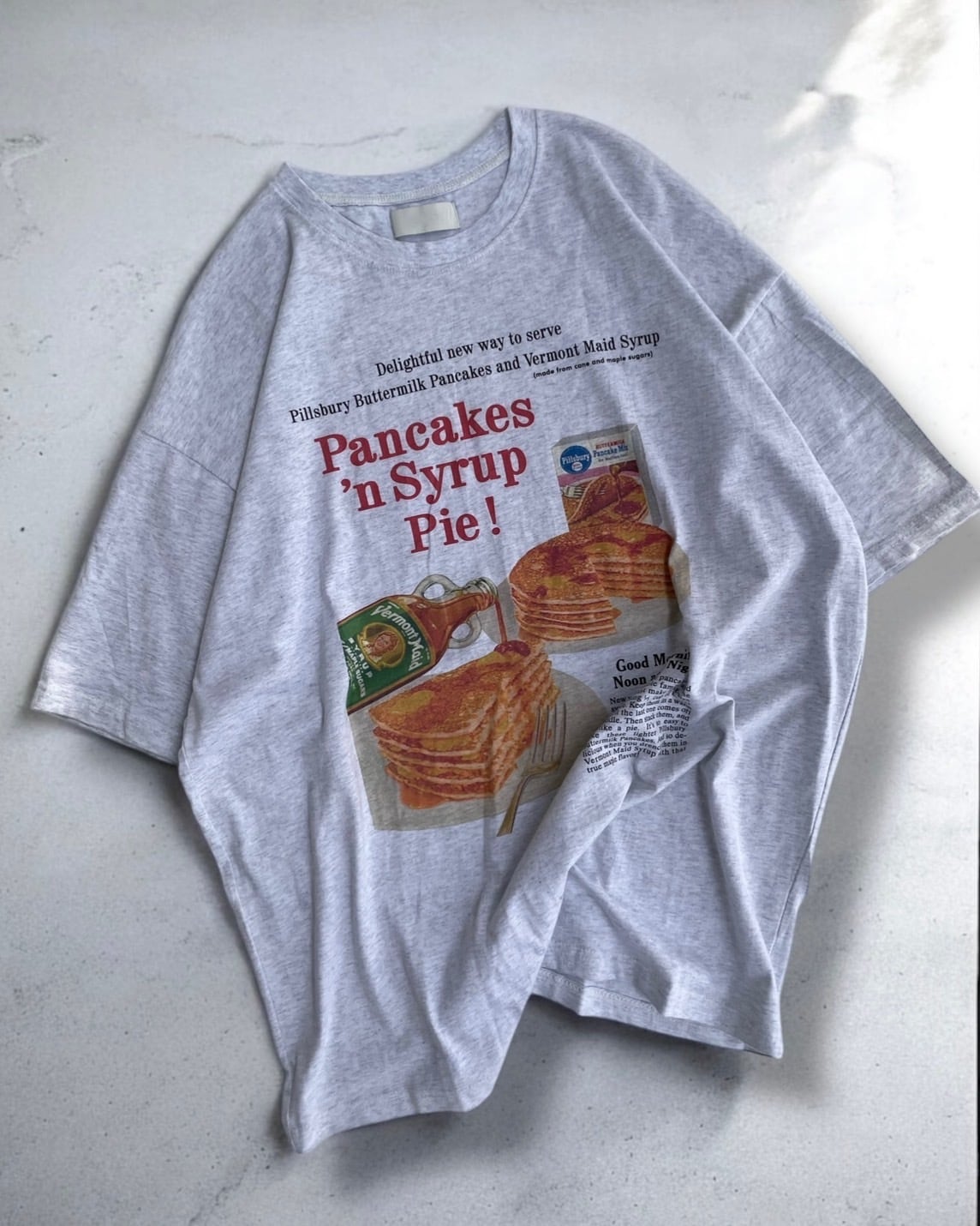 calm pancakes print tee <ash grey>