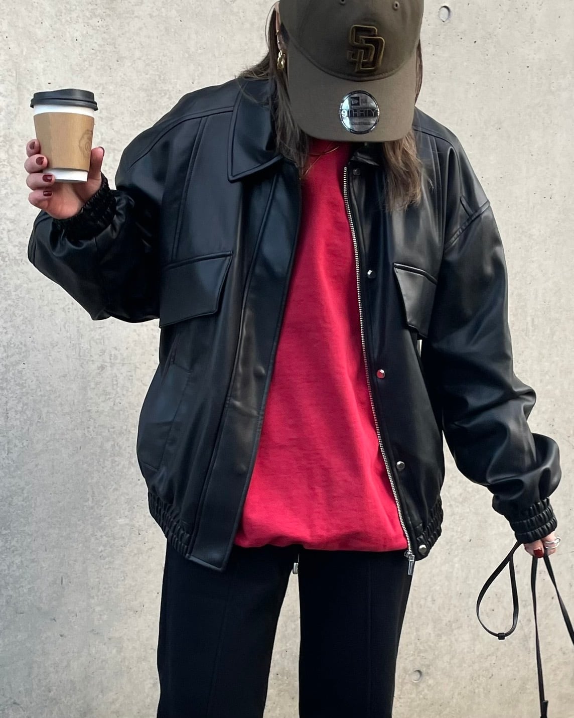 calm vintage like pu leather jacket