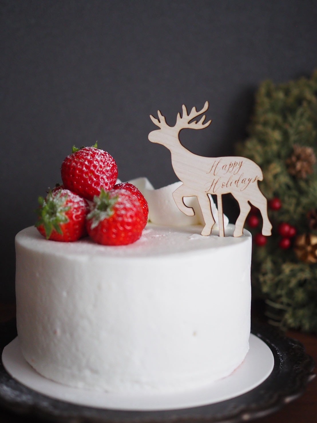 クリスマスケーキトッパー /トナカイ（木目調MDF）