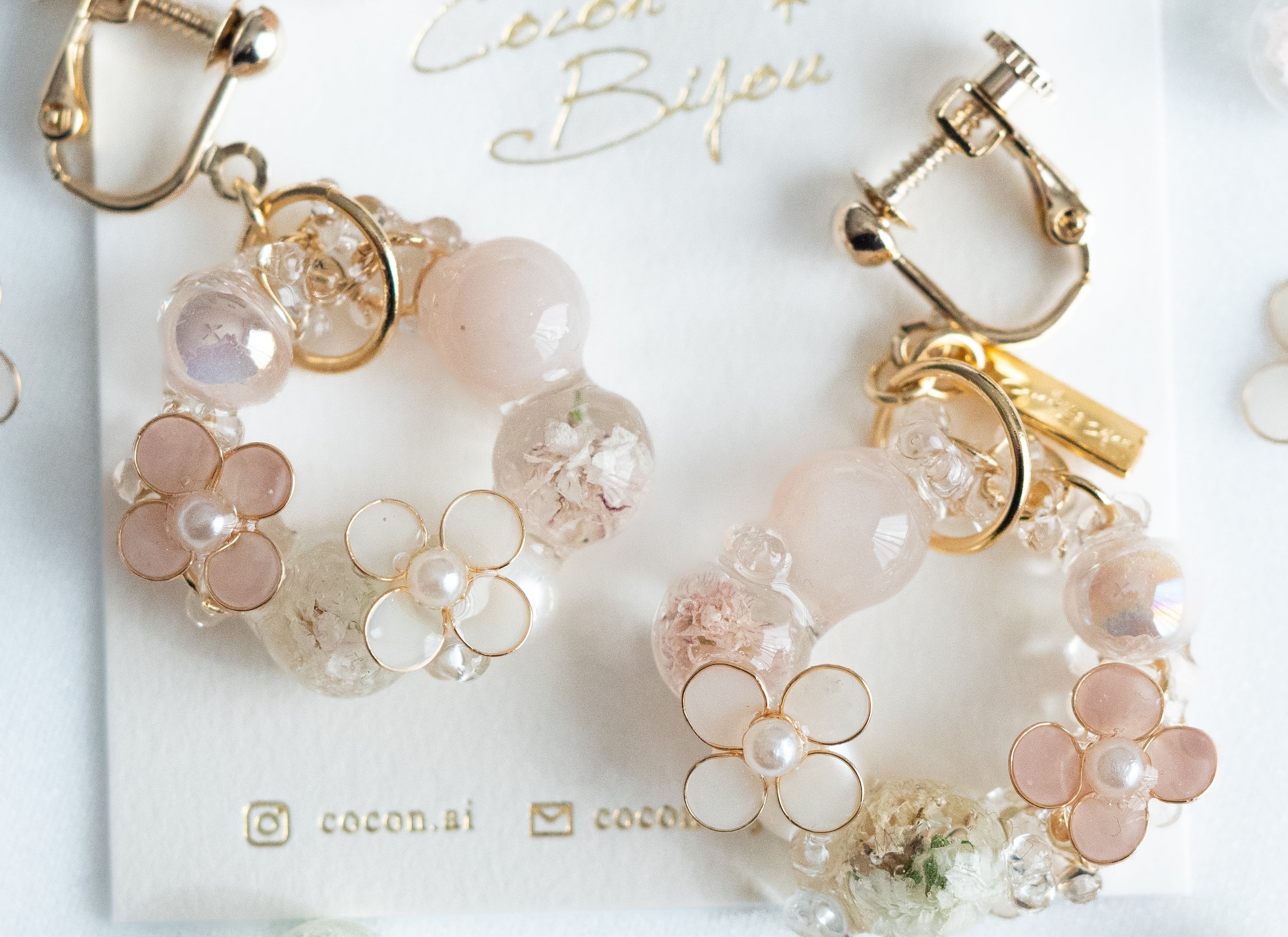 レジンヘアゴム ビジュー 天然石 ローズクォーツ ピンク 春夏 大ぶり 3