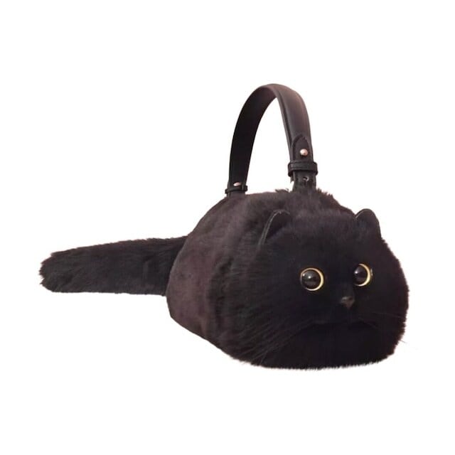 黄色い目をした黒猫 フェイクファーバッグ