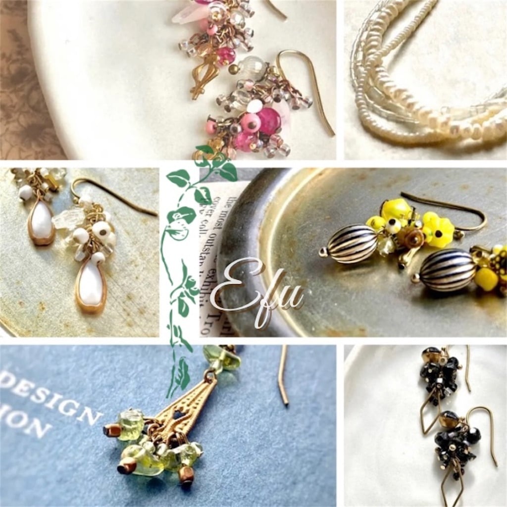 ムーンストーンとチェコビーズの紫陽花イヤリング｜ハンドメイド・手芸