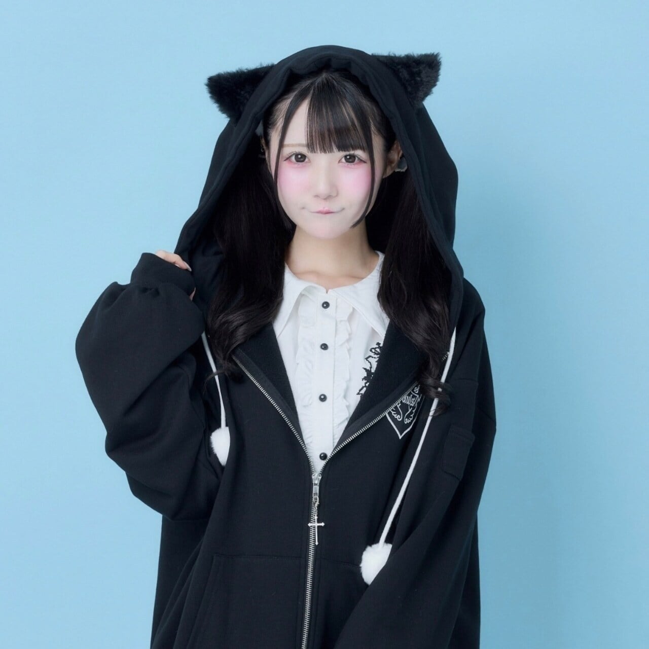 ねこになりたい♡ぽんぽんZIPパーカー(ブラック)