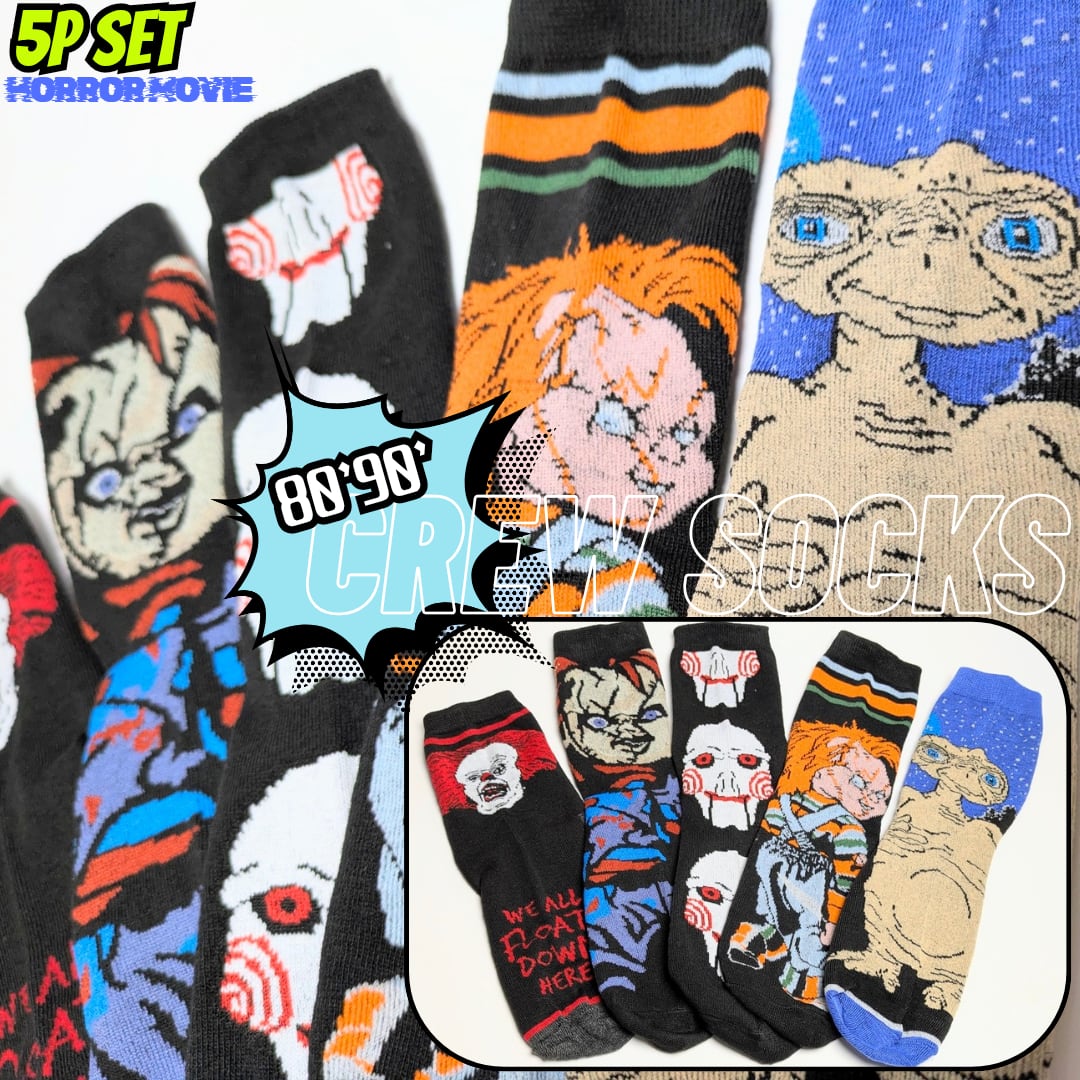 【 crew socks / クルーソックス 】【C】
『 HORROR / SF MOVIE Character Socks 5P SET 』
ホラー映画キャラソックス5足セット
靴下