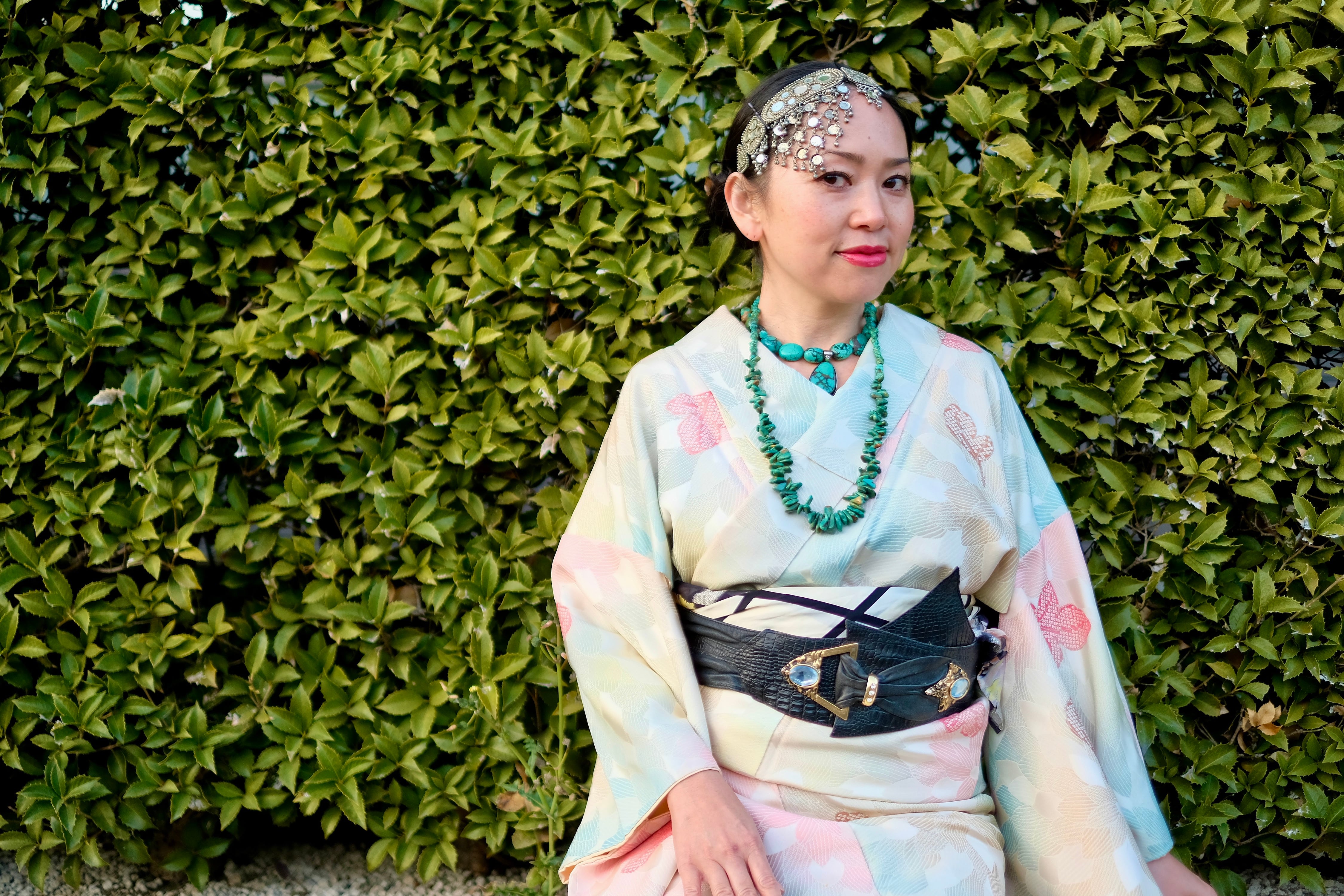 桜に波模様小紋着物(重ね衿付き) 51 濃く 美品 桜に波模様小紋着物(重ね衿付き) 51 濃く 美品