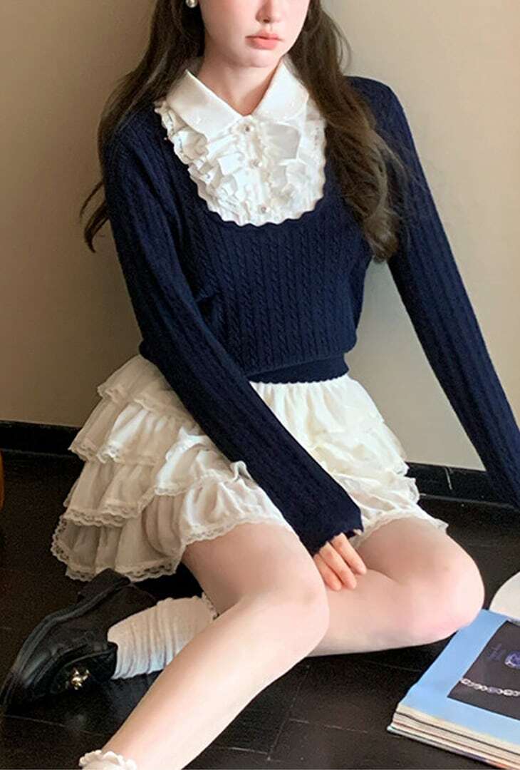 フリルカラ―ドッキングガーリーニット LK1814