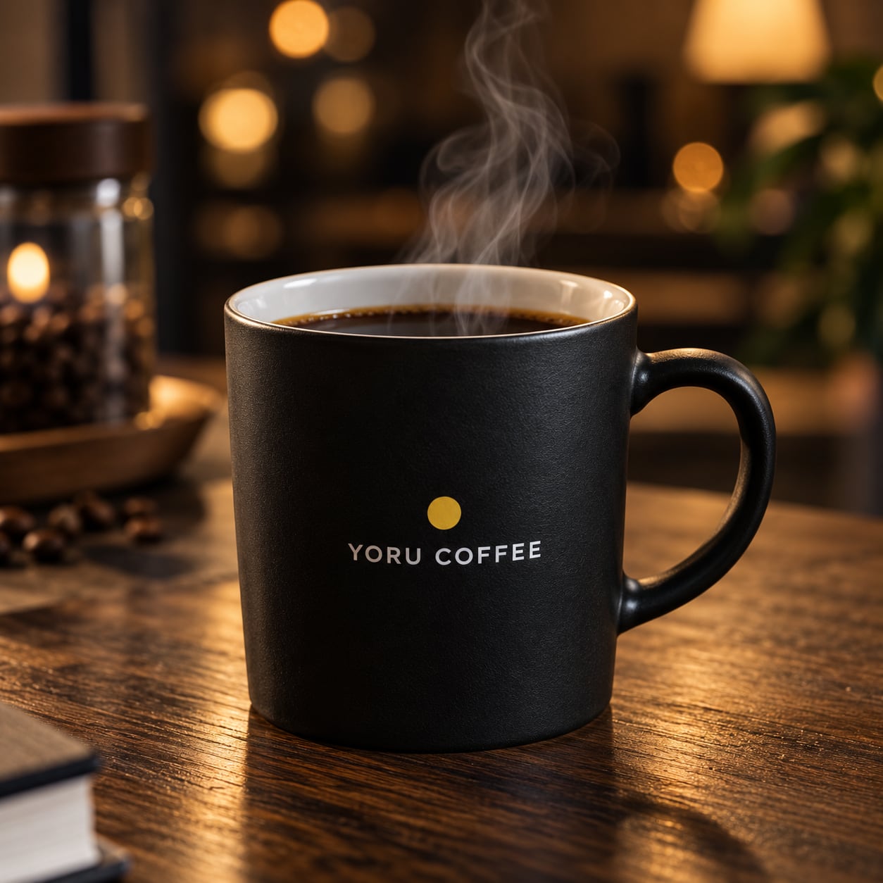 夜のコーヒー時間に寄り添う、YORU COFFEEオリジナルマグ。シンプルで暮らしになじむデザインです。