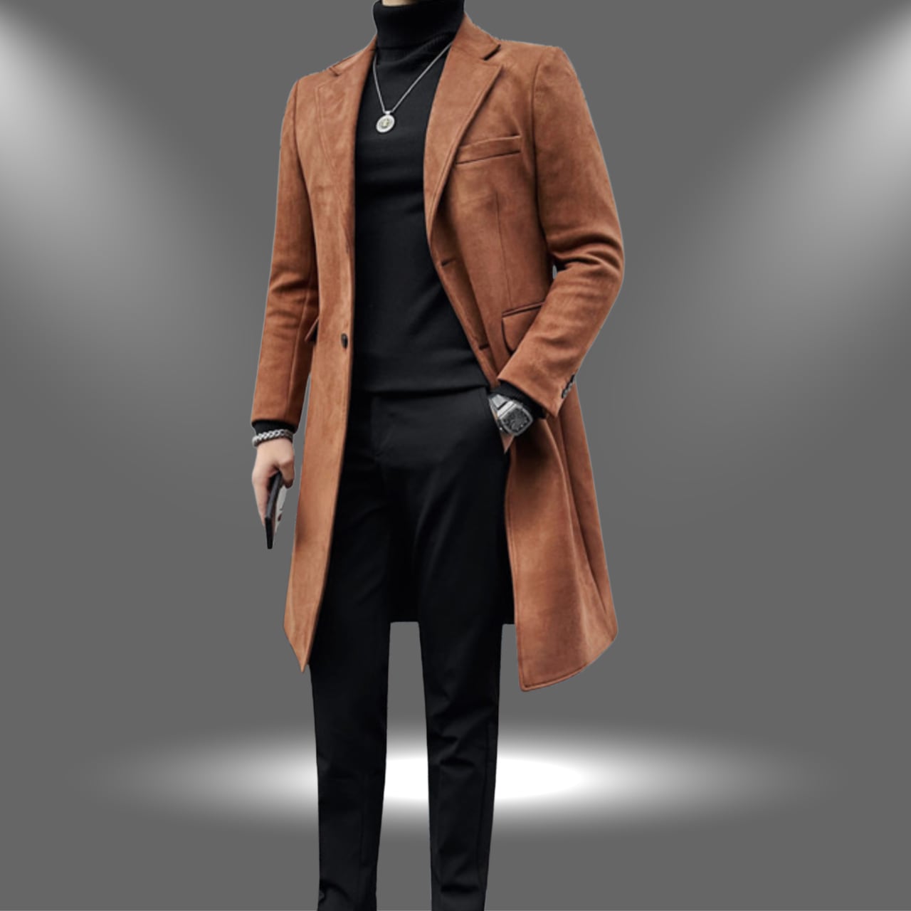 スエードシングルブレストロングチェスターコート M0740