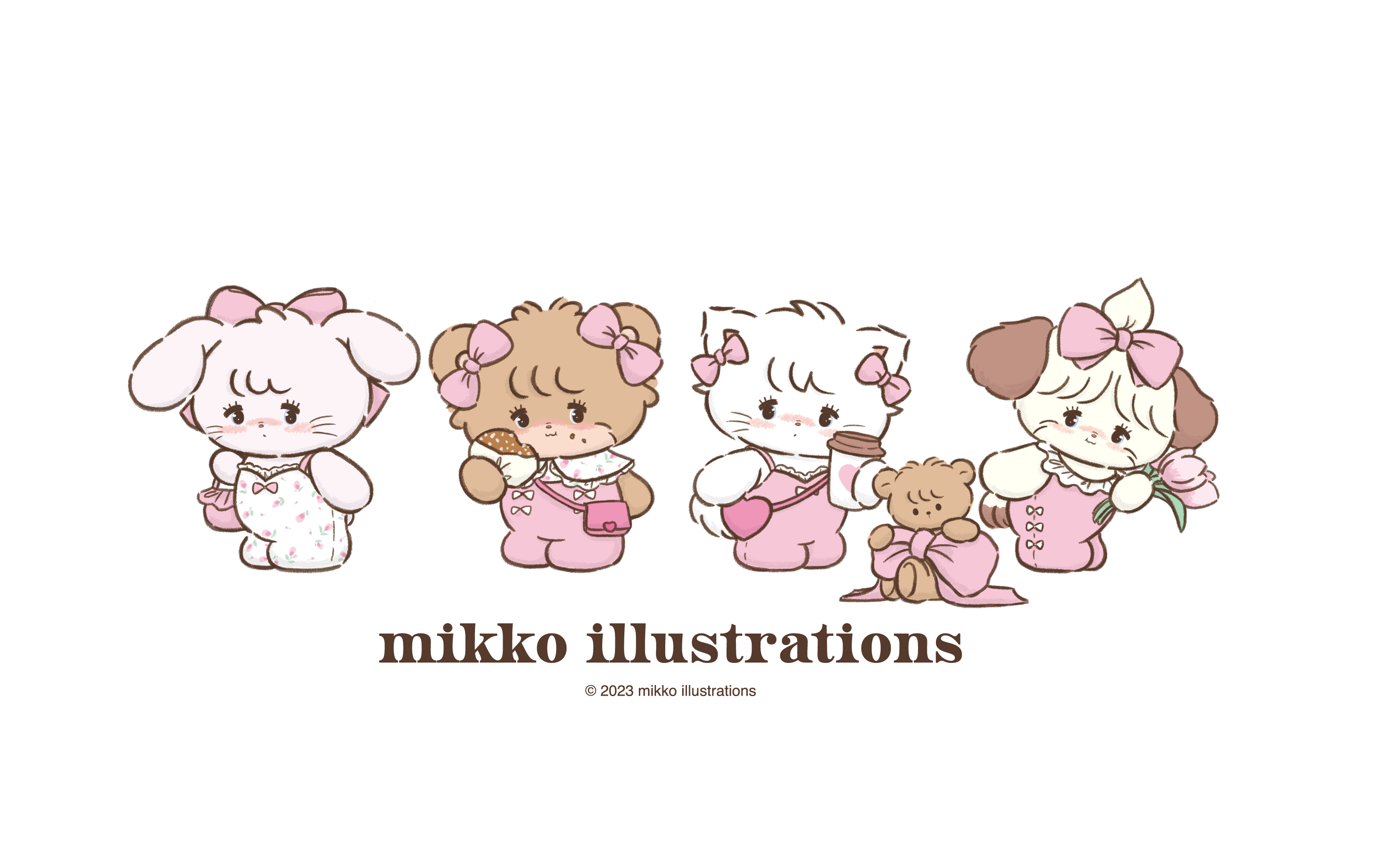 mikko illustrations ポーチ　ピンク