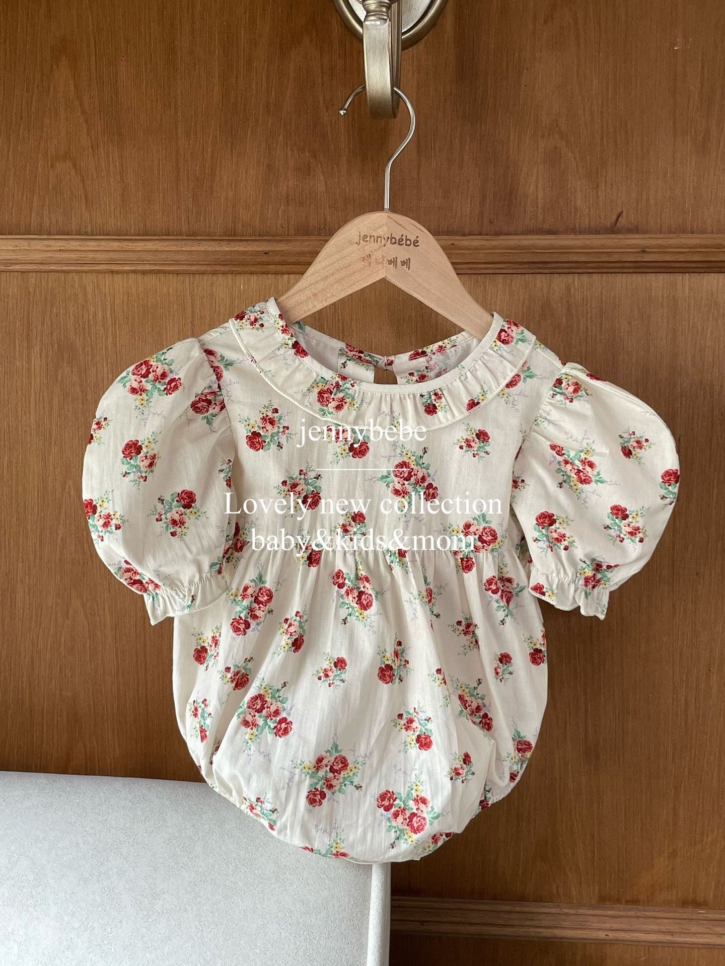 【 jenny bebe 】Floral puff sleeve romper