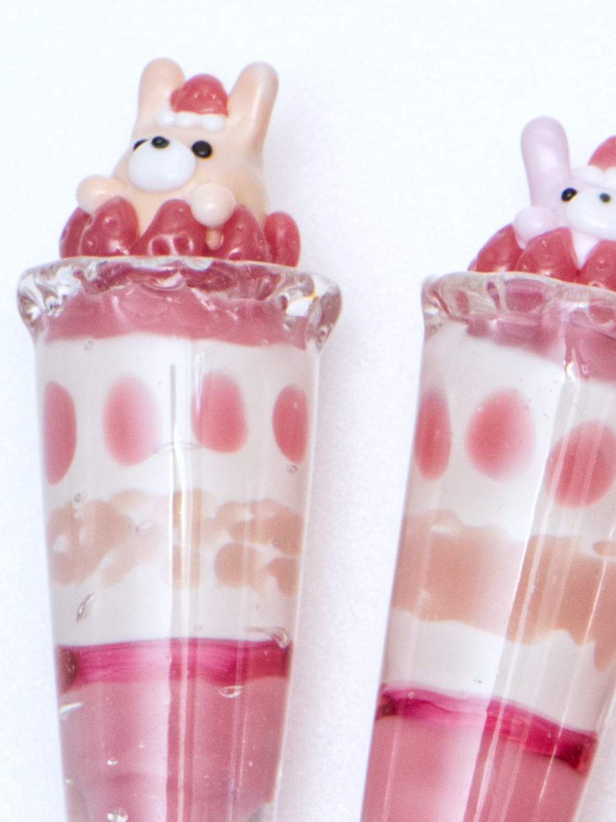 ピンクうさぎパフェ　ガラスペン ミノル硝子工房
