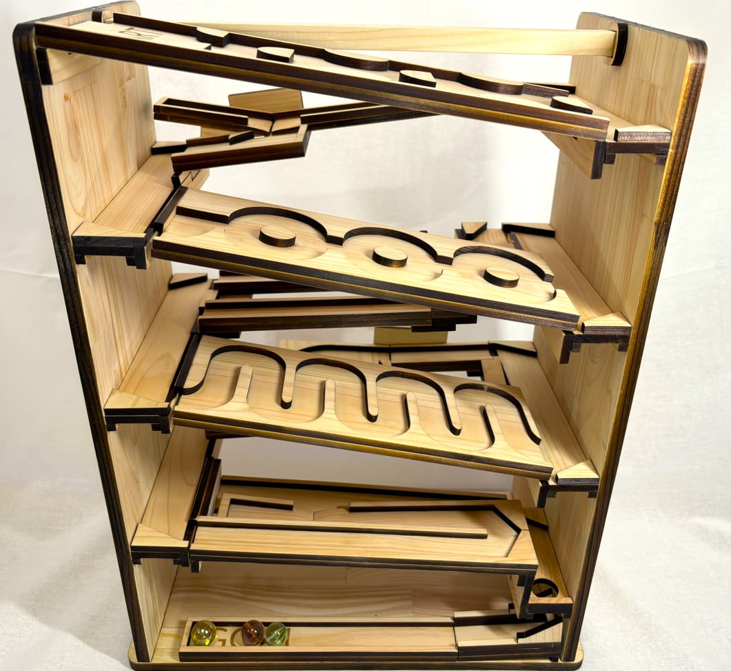 木のビー玉コロコロ装置 ビー玉コースター ハンドメイド「フォー