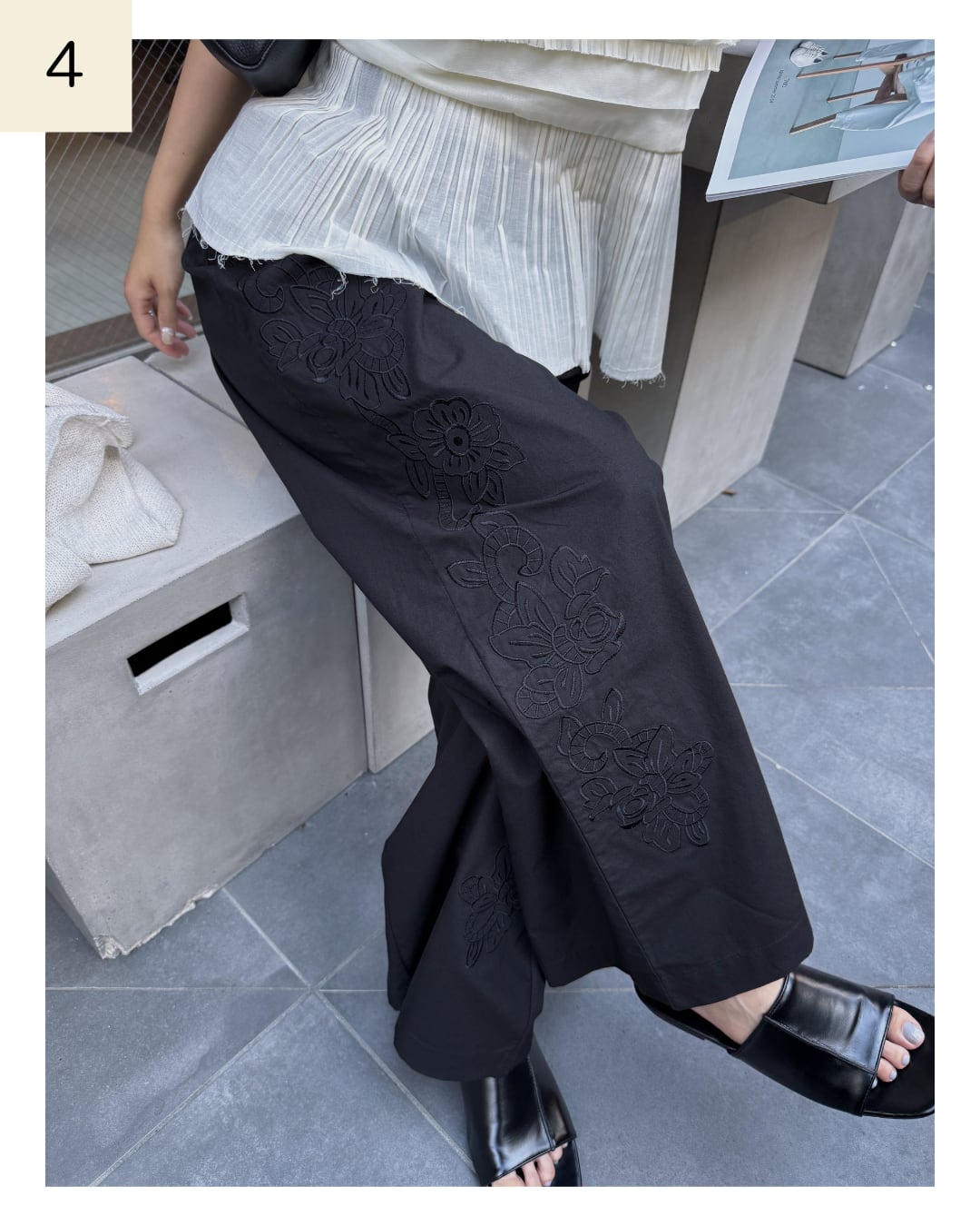 embroidery flower cotton pants


